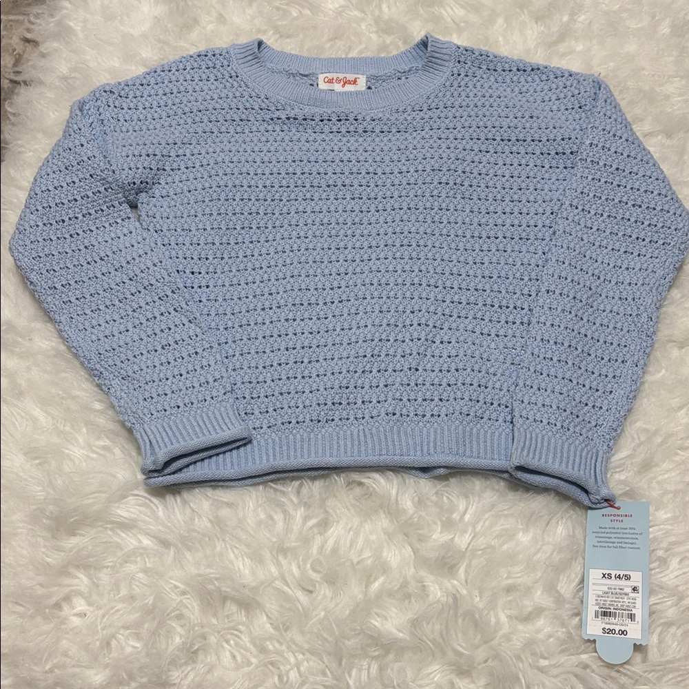 NWT Cat & Jack Light Blue See Through Holes Sweater Kids Size 4/5
